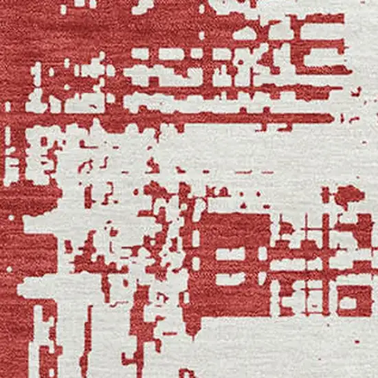 Red And Ivory Abstract Washable Area Rug With UV Protection Photo 3