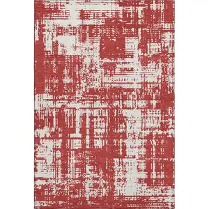 Photo of Red And Ivory Abstract Washable Area Rug With UV Protection