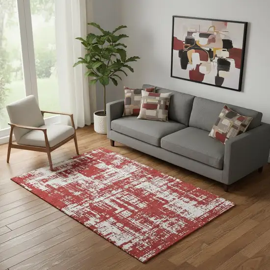Red And Ivory Abstract Washable Area Rug With UV Protection Photo 1