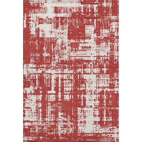 Red And Ivory Abstract Washable Area Rug With UV Protection Photo 1