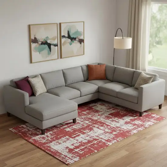 Red And Ivory Abstract Washable Area Rug With UV Protection Photo 1