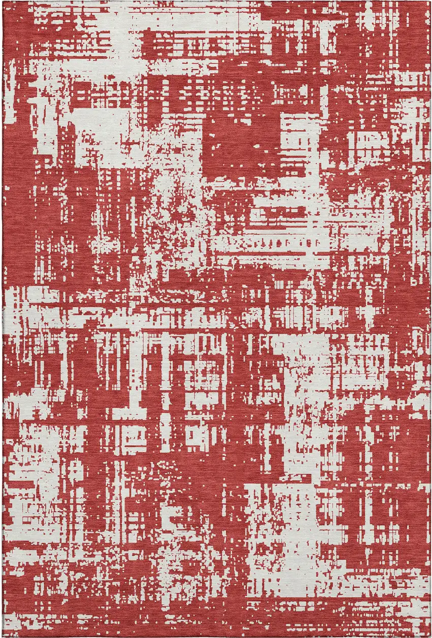 Red And Ivory Abstract Washable Area Rug With UV Protection Photo 1