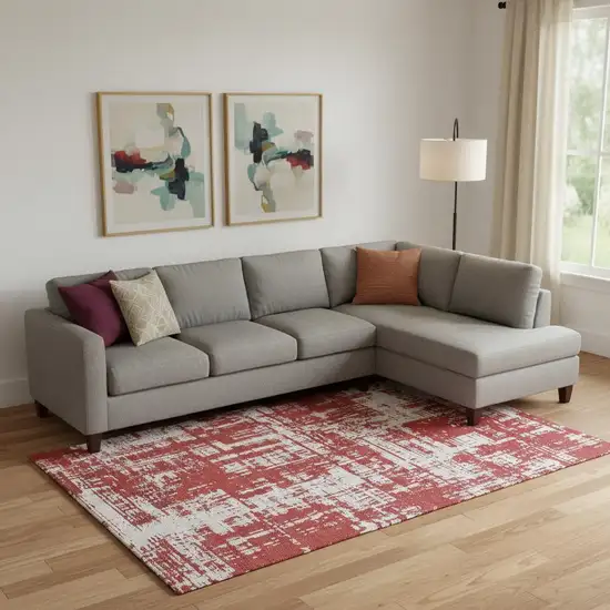 Red And Ivory Abstract Washable Area Rug With UV Protection Photo 1