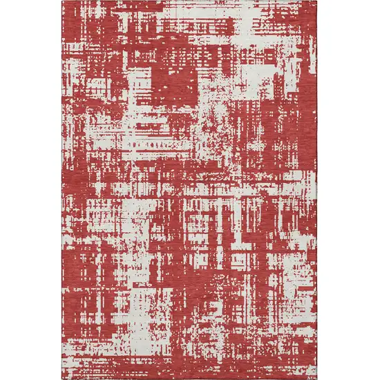 Red And Ivory Abstract Washable Area Rug With UV Protection Photo 4