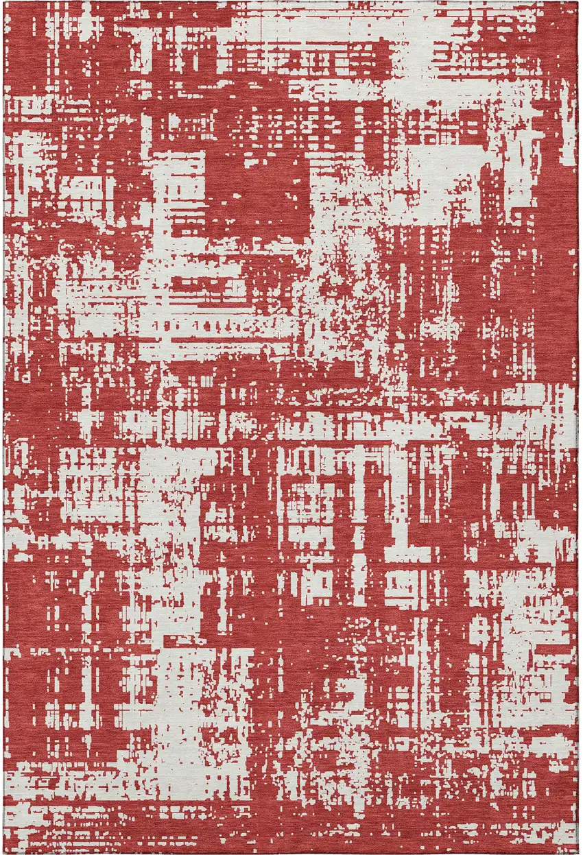Red And Ivory Abstract Washable Area Rug With UV Protection Photo 4