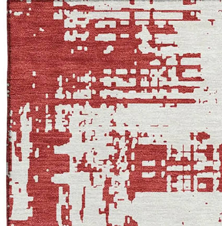 Red And Ivory Abstract Washable Area Rug With UV Protection Photo 3