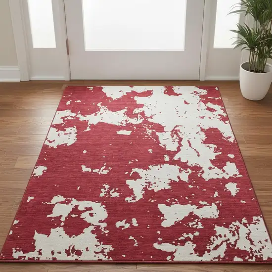 Red And Ivory Abstract Washable Area Rug With UV Protection Photo 2