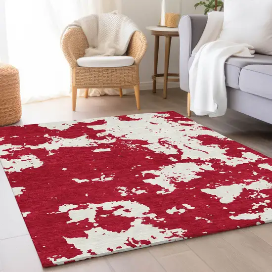 Red And Ivory Abstract Washable Area Rug With UV Protection Photo 5