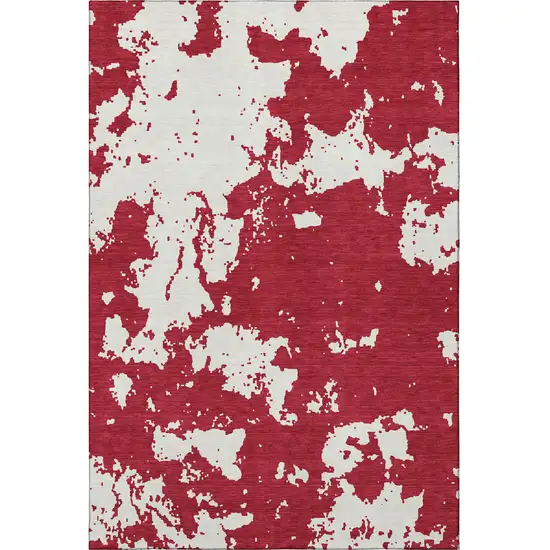 Red And Ivory Abstract Washable Area Rug With UV Protection Photo 4