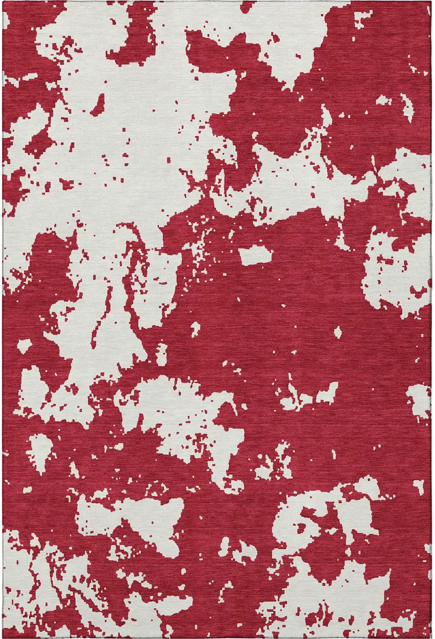 Red And Ivory Abstract Washable Area Rug With UV Protection Photo 4