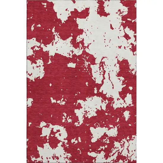 Red And Ivory Abstract Washable Area Rug With UV Protection Photo 1
