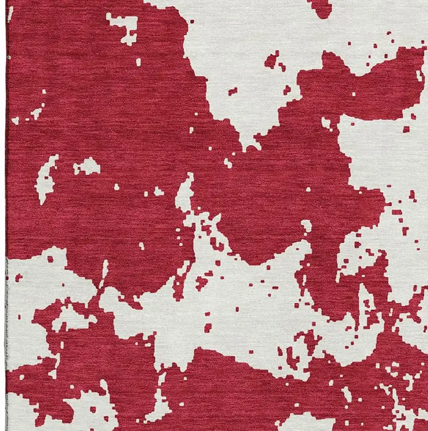 Red And Ivory Abstract Washable Area Rug With UV Protection Photo 4