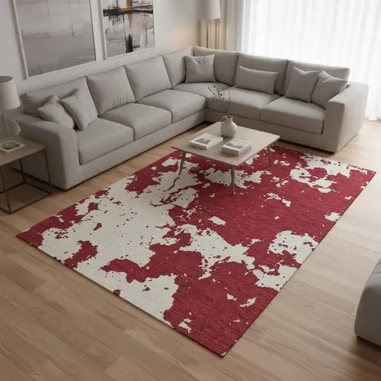 Red And Ivory Abstract Washable Area Rug With UV Protection Photo 2