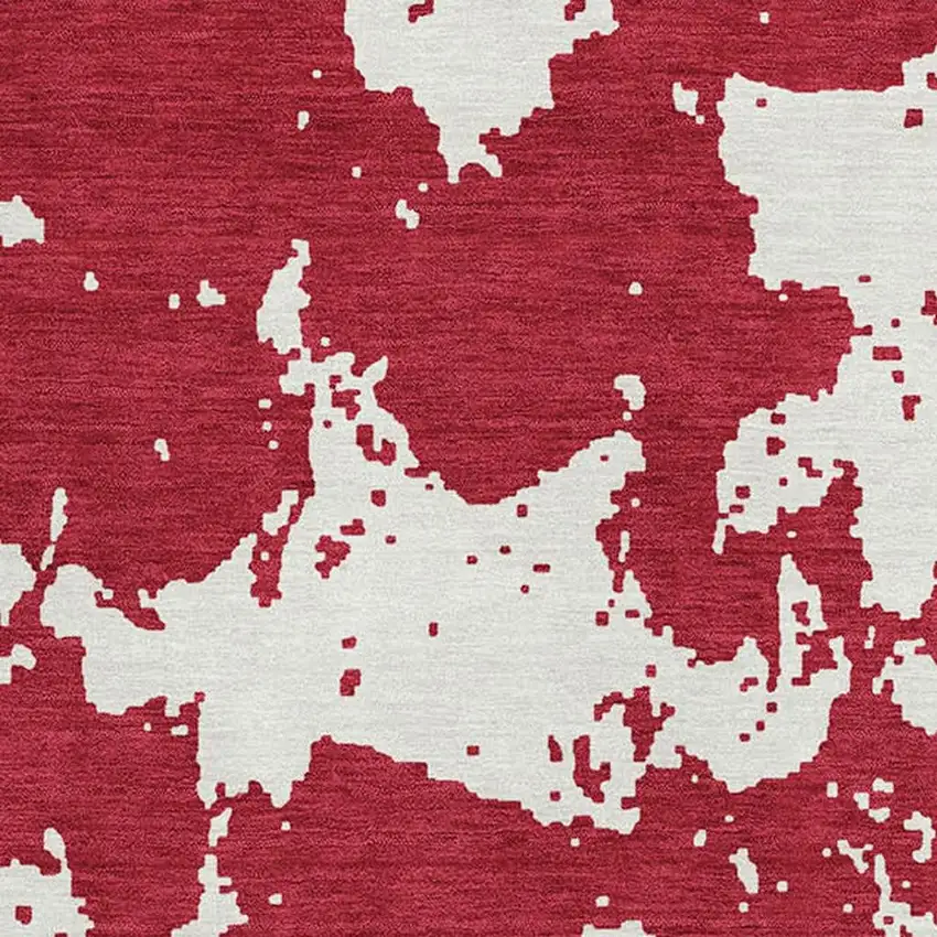 Red And Ivory Abstract Washable Area Rug With UV Protection Photo 3