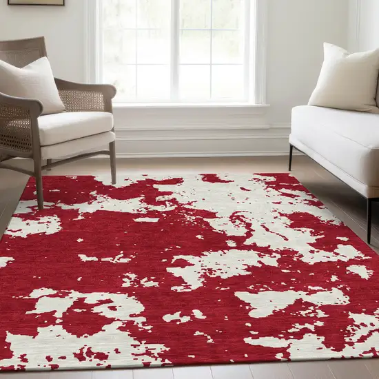 Red And Ivory Abstract Washable Area Rug With UV Protection Photo 6
