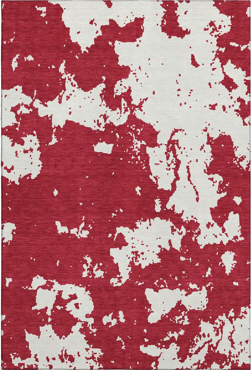 Red And Ivory Abstract Washable Area Rug With UV Protection Photo 1
