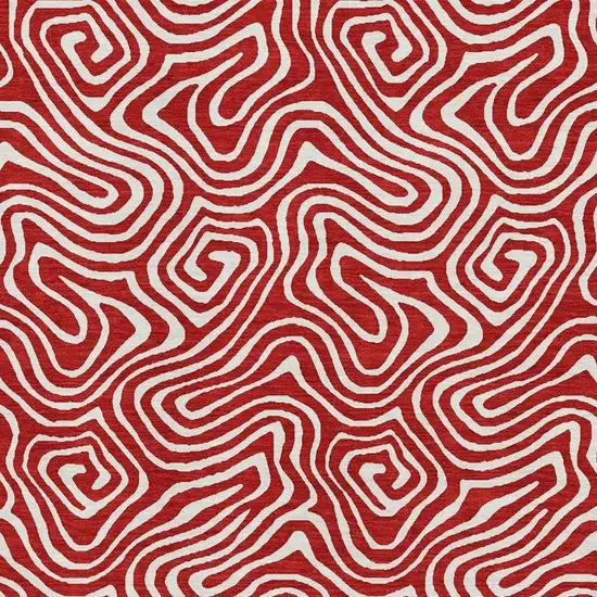 Red And Ivory Abstract Washable Area Rug With UV Protection Photo 2