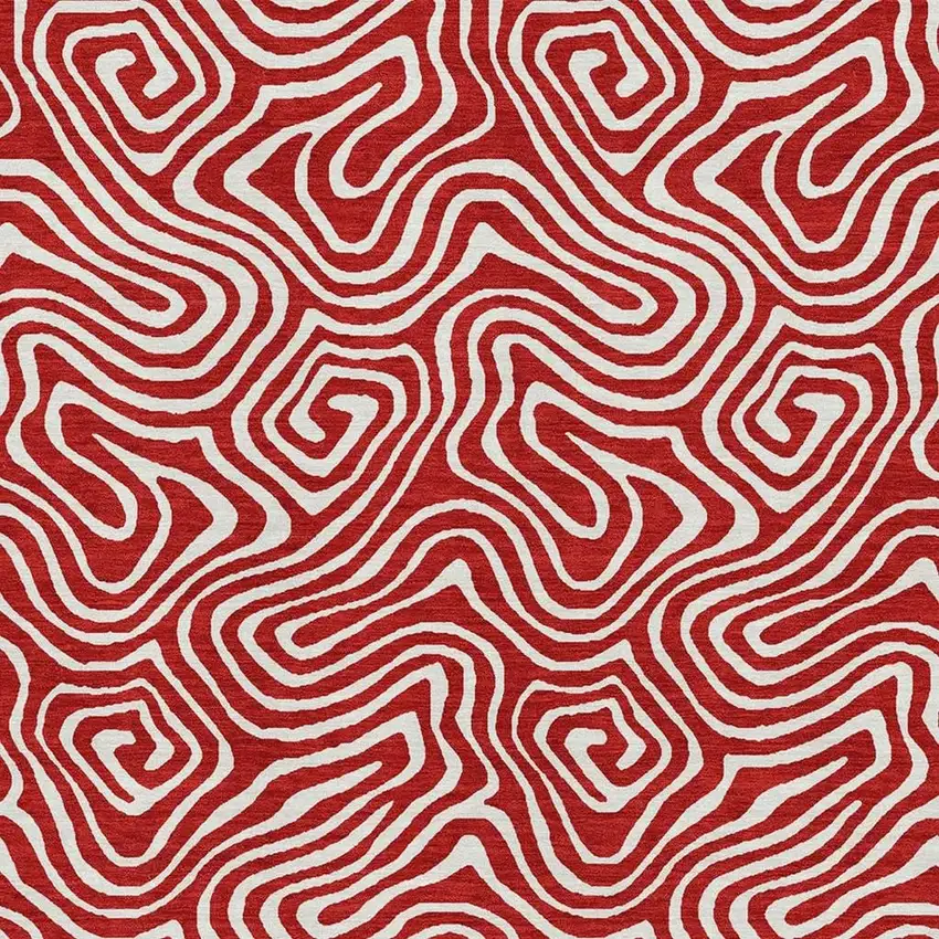 Red And Ivory Abstract Washable Area Rug With UV Protection Photo 2