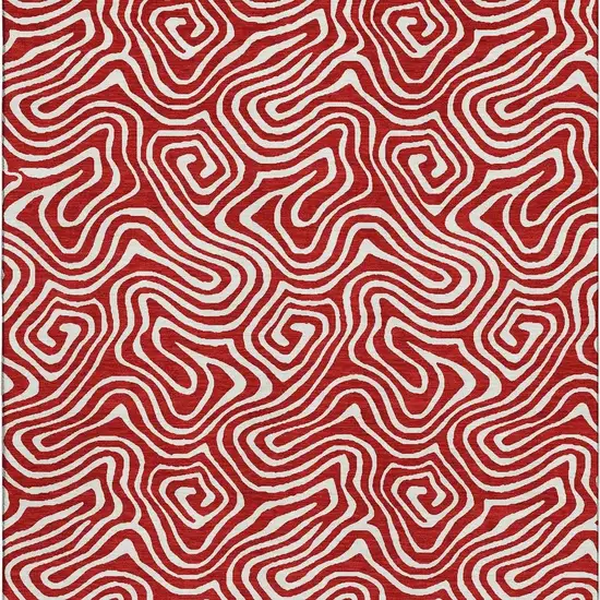 Red And Ivory Abstract Washable Area Rug With UV Protection Photo 3