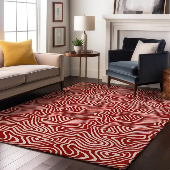 Red And Ivory Abstract Washable Area Rug With UV Protection Photo 4