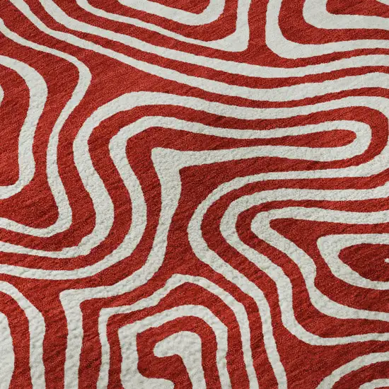 Red And Ivory Abstract Washable Area Rug With UV Protection Photo 9