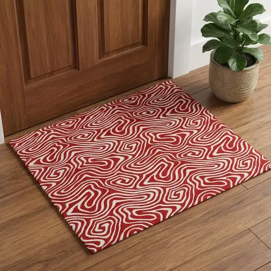 Red And Ivory Abstract Washable Area Rug With UV Protection Photo 1