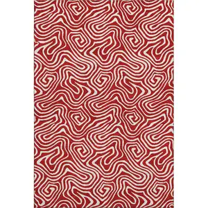 Photo of Red And Ivory Abstract Washable Area Rug With UV Protection