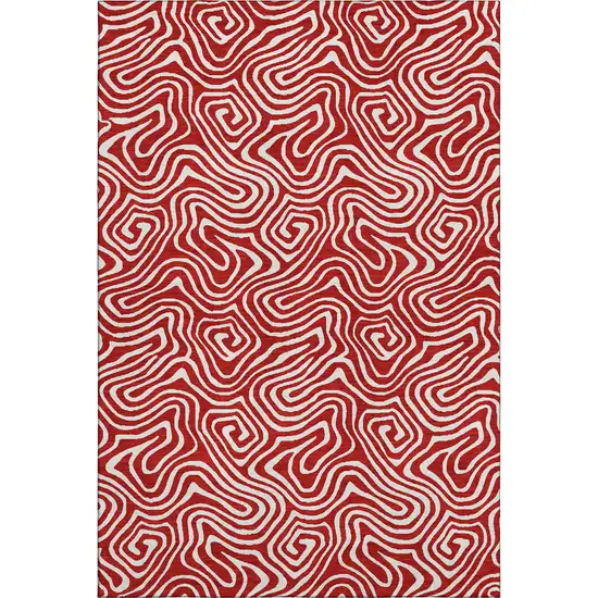 Red And Ivory Abstract Washable Area Rug With UV Protection Photo 1