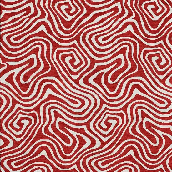 Red And Ivory Abstract Washable Area Rug With UV Protection Photo 3