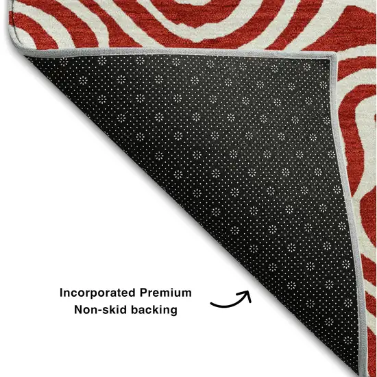 Red And Ivory Abstract Washable Area Rug With UV Protection Photo 6