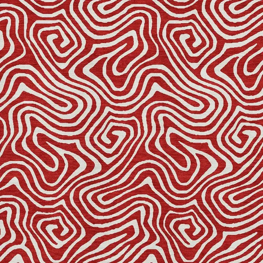 Red And Ivory Abstract Washable Area Rug With UV Protection Photo 2