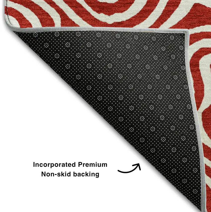 Red And Ivory Abstract Washable Area Rug With UV Protection Photo 6