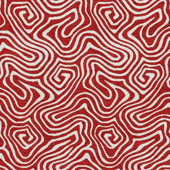 Red And Ivory Abstract Washable Area Rug With UV Protection Photo 2