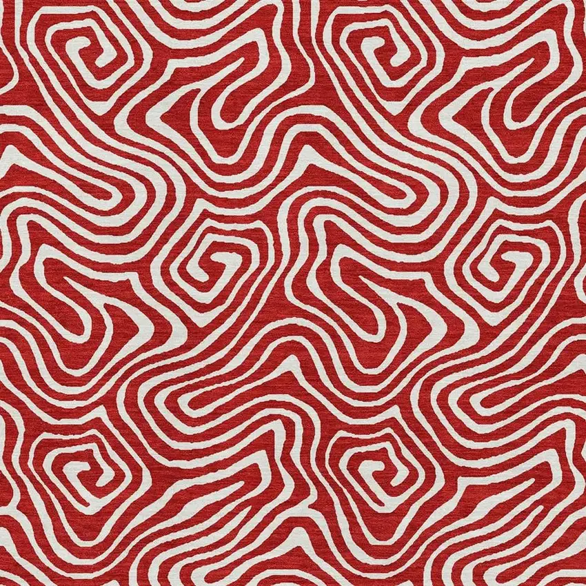 Red And Ivory Abstract Washable Area Rug With UV Protection Photo 2