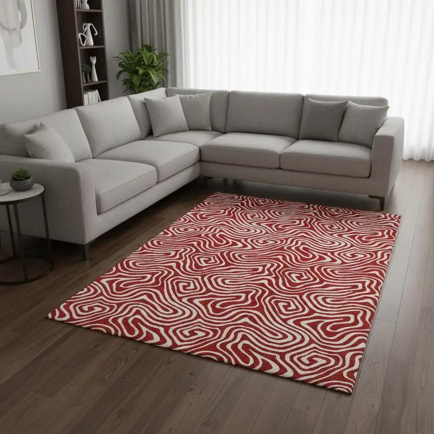 Red And Ivory Abstract Washable Area Rug With UV Protection Photo 2