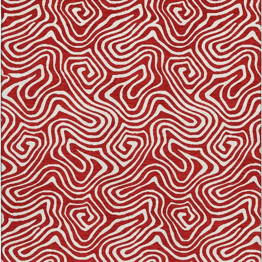 Red And Ivory Abstract Washable Area Rug With UV Protection Photo 3