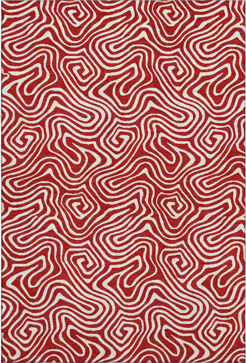 Red And Ivory Abstract Washable Area Rug With UV Protection Photo 1