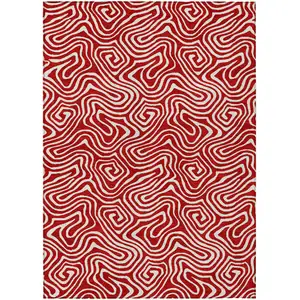 Photo of Red And Ivory Abstract Washable Indoor Outdoor Area Rug