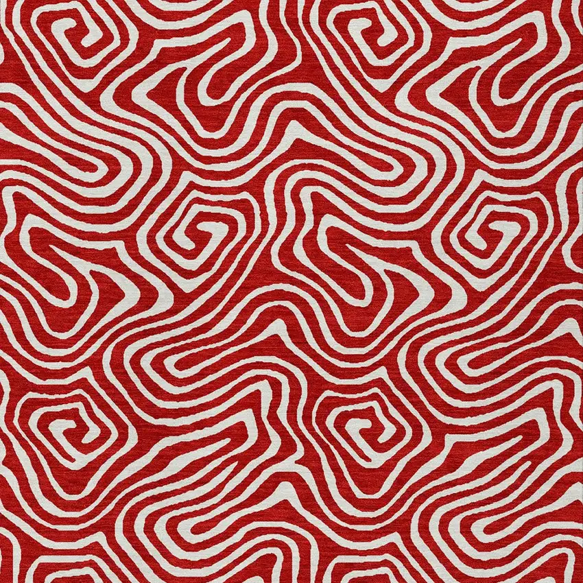 Red And Ivory Abstract Washable Indoor Outdoor Area Rug Photo 7