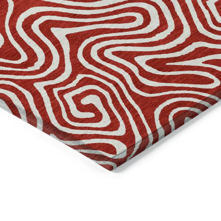 Red And Ivory Abstract Washable Indoor Outdoor Area Rug Photo 5