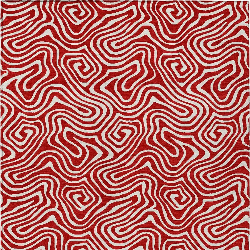 Red And Ivory Abstract Washable Indoor Outdoor Area Rug Photo 8