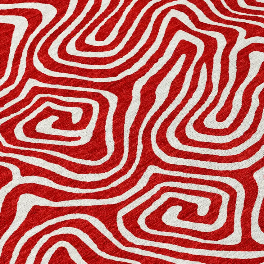 Red And Ivory Abstract Washable Indoor Outdoor Area Rug Photo 6