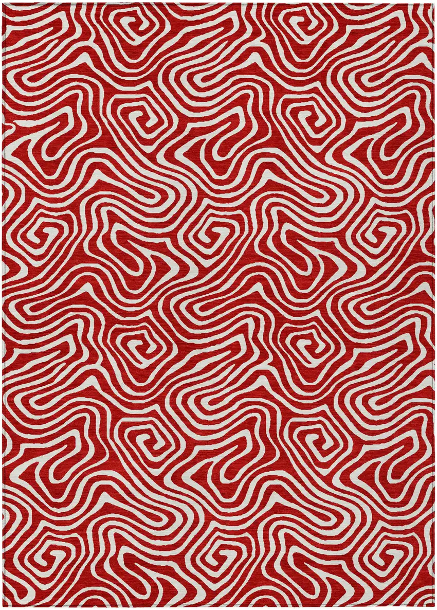 Red And Ivory Abstract Washable Indoor Outdoor Area Rug Photo 2