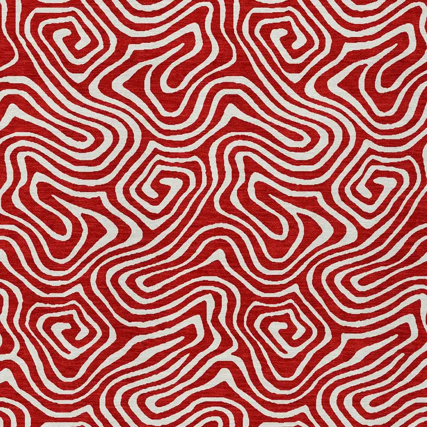 Red And Ivory Abstract Washable Indoor Outdoor Area Rug Photo 7