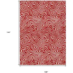 Photo of Red And Ivory Abstract Washable Indoor Outdoor Area Rug