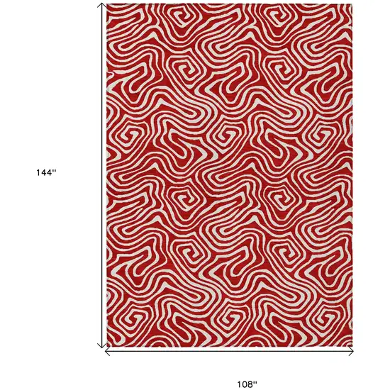 Red And Ivory Abstract Washable Indoor Outdoor Area Rug Photo 3