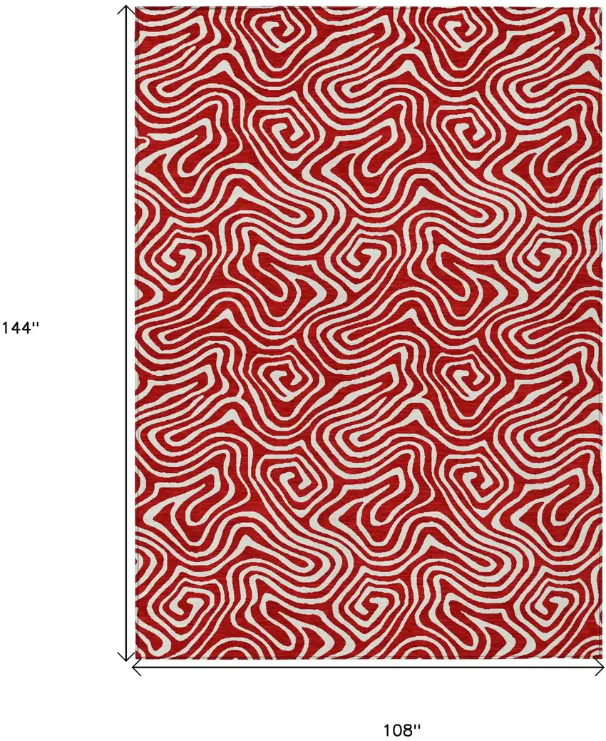 Red And Ivory Abstract Washable Indoor Outdoor Area Rug Photo 3