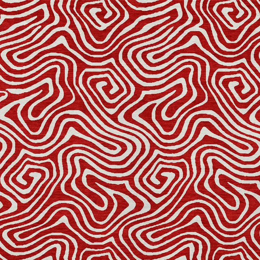 Red And Ivory Abstract Washable Indoor Outdoor Area Rug Photo 5