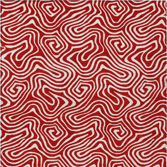 Red And Ivory Abstract Washable Indoor Outdoor Area Rug Photo 6