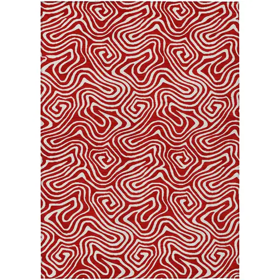 Red And Ivory Abstract Washable Indoor Outdoor Area Rug Photo 1